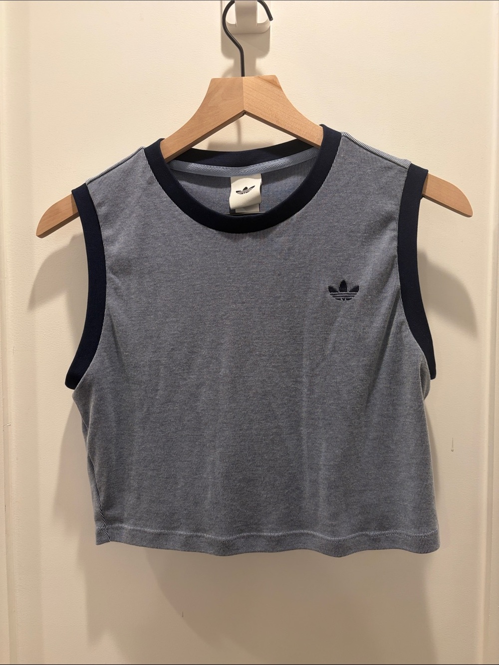 adidas Cropped Muscle Tank with Navy Trim